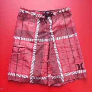 Hurley board short maroon plaid boy's size 8